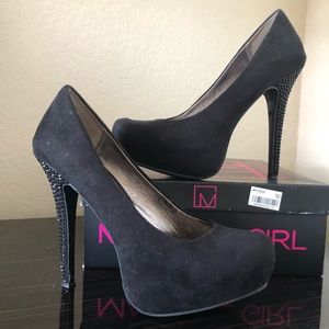 Material Girl Black Jeweled Heels Sz 8